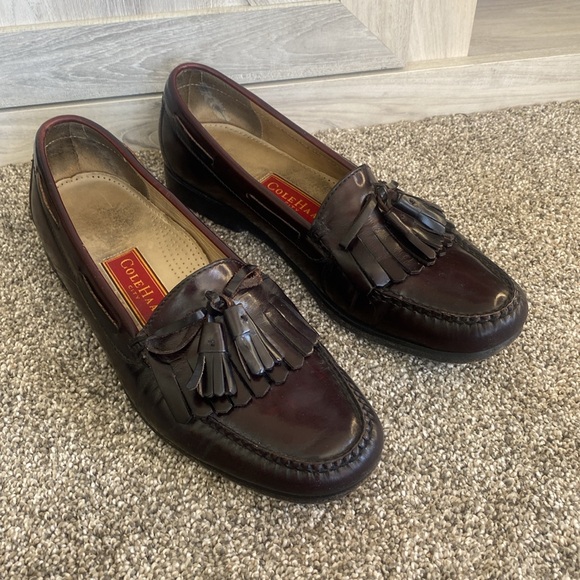 Cole Haan Mens Pinch Shawl Bow II Leather Loafer Shoes SIZE 11.5 D - BURGUNDY - Picture 2 of 9